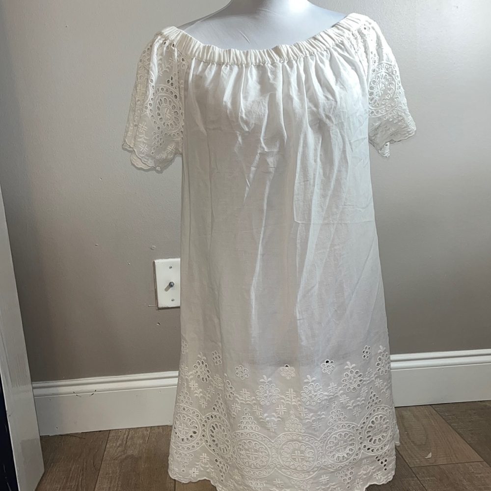 Lauren Ralph Lauren off the shoulder white dress eyelet detail sz S - Picture 1 of 9
